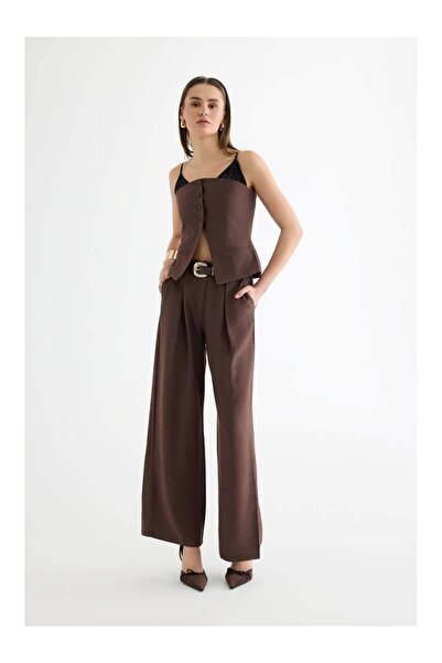 Coral Wide Leg Pants with Hidden Belt Pnt01413 Brown