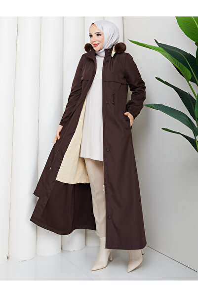 RACE FASHİON Bondit Coat with Hood, Full Length, with Elastic Waist and Fur L...