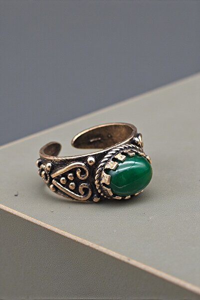 NBS Beautiful Naturel Stones Jade Copper Natural Stone Ring Adjustable Very G...