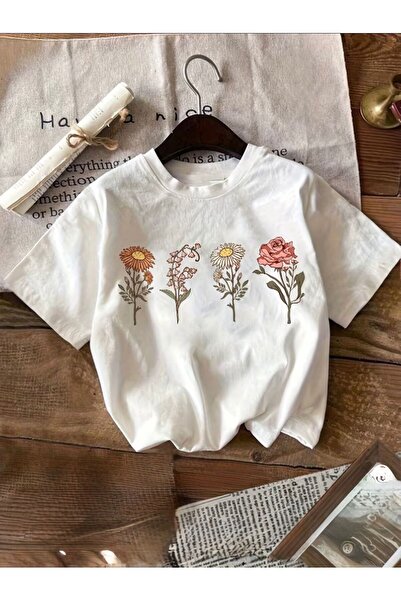 herkesemoda Detaliu cu imprimeu floral basic tricou