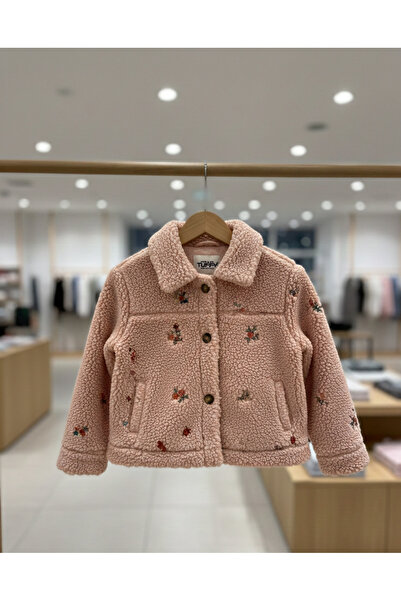 Tuffy Bebe Yaka Çiçek Detaylı Düğmeli Kız Çocuk Peluş Ceket