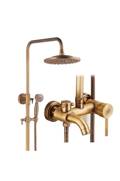 OEM Γαλλική ρετρό στήλη ντους, 3 λειτουργίες, αντίκα, ματ βουρτσισμένο χρυσό