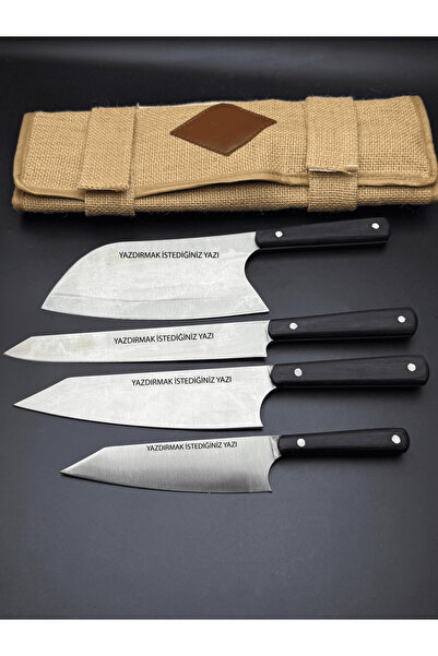 HAMLE OUTDOOR ÇANTALI 4'LÜ ŞEF SETİ MUTFAK KİTCHEN ET MEYVE SEBZE SİYAH KABZE