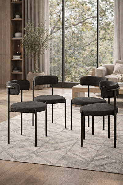 TodekHome Capri 4 Kişilik Teddy Sandalye Takımı - Modern Metal Ayaklı Mutfak ...