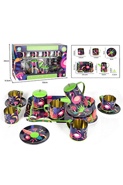 cayenna Metal Oyuncak Çay Seti 14 Parça | Desenli Tepsili Evcilik Oyun Seti |...