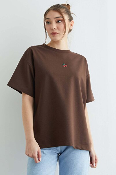 Fulla Moda Crew Neck Oversized T-Shirt with Cherry Accessories