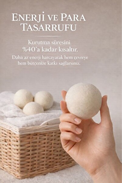Glanz 3 Adet Yün Keçe Çamaşır Kurutma Topu 7 - 8 CM + 30ml Esans Koku Hediye - Doğal Ürün