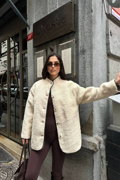 SAVORZY Kadın Peluş Düğmeli Oversize Ceket