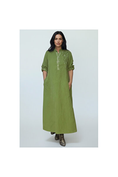 FeteRL Velvet Dress with Applied Flower, Apple Green