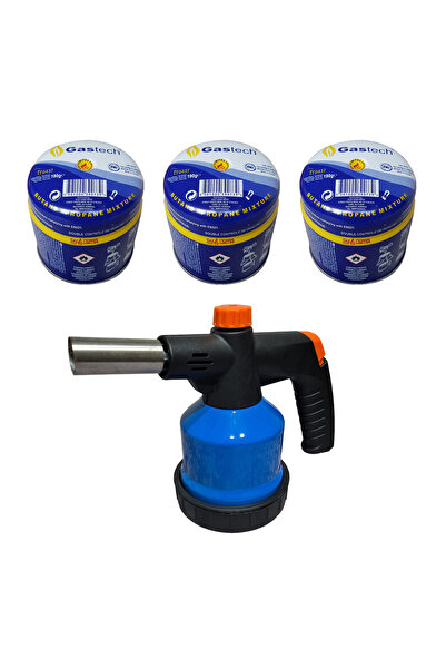 OEM Gas Soldering Lamp + 3 Gas Bottles, 190 ml, with Valve, Autonomy 1.2 h