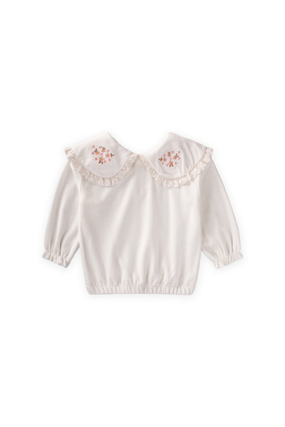Cigit Vintage Velvet Top with Lace Collar, Ages 2-8, White