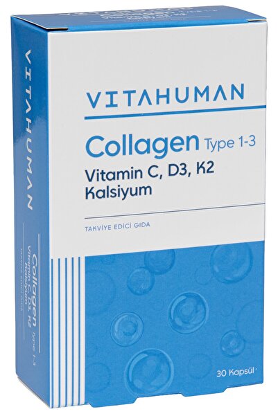 Vitahuman Collagen Type 1-3 | Vitamin C , D3K2 Vitamini , Kalsiyum | 30 Kapsü...