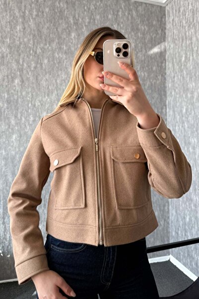 ModaPlaza Women's Zippered Short Cashmere Coat 60553