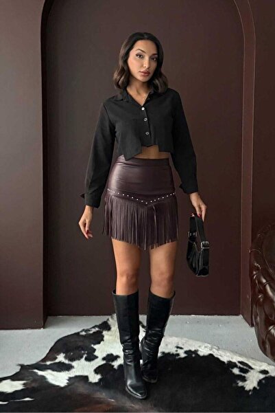 CKM MODA Raven troklu tasseled mini skirt coffee