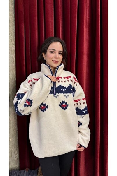 Leila Dik Yaka Yarım Fermuarlı Polar Sweatshirt