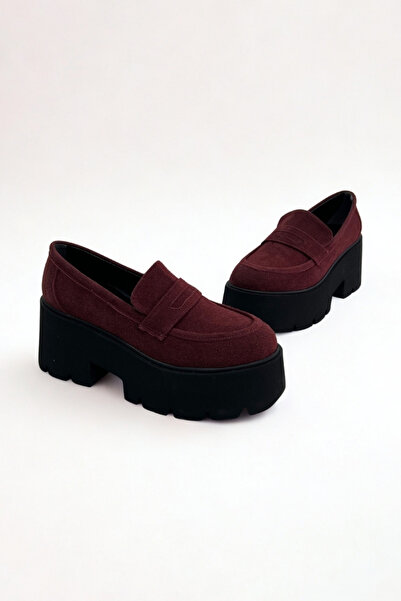 inizio Burgundy Suede Thick Sole Loafer P9090