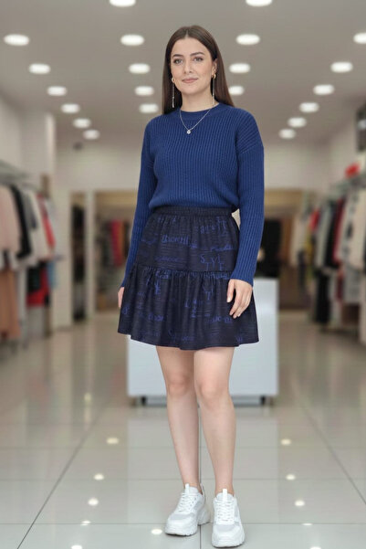 MAKSEN TEKSTİL Suede Velvet Pocketless Text Patterned Elastic Mini Women's Sh...