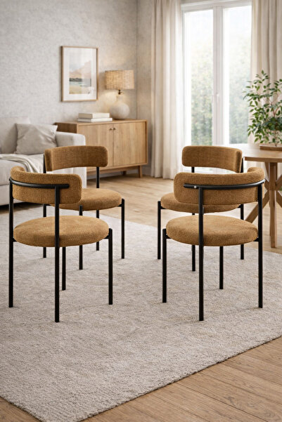 TodekHome Capri 4 Kişilik Teddy Sandalye Takımı - Modern Metal Ayaklı Mutfak ...