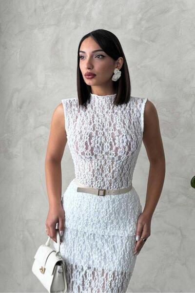 CKM MODA Tiva Transparent Lace Blouse Cream