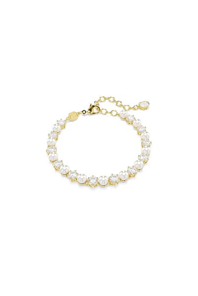 Swarovski Matrix Tennis bileklik, Kristal inci, Yuvarlak kesim, Beyaz, Altın ...