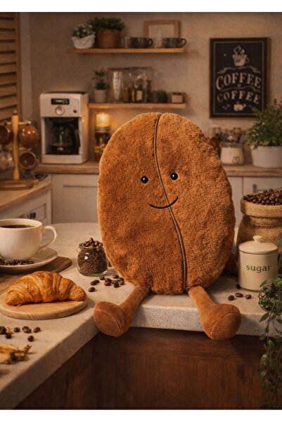 TrendTopic Dekoratif Kahve Çekirdeği Kırlent 40 Cm Dev Boyut Elyaf Dolgulu