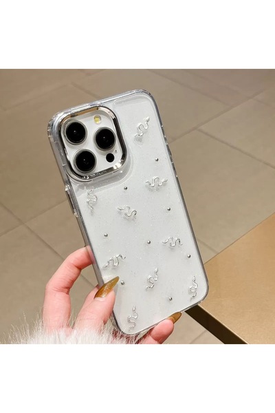 EDELFU متوافق مع iPhone 14 PRO MAX - غطاء شفاف لامع بنمط ثعابين صغيرة مع حماي...