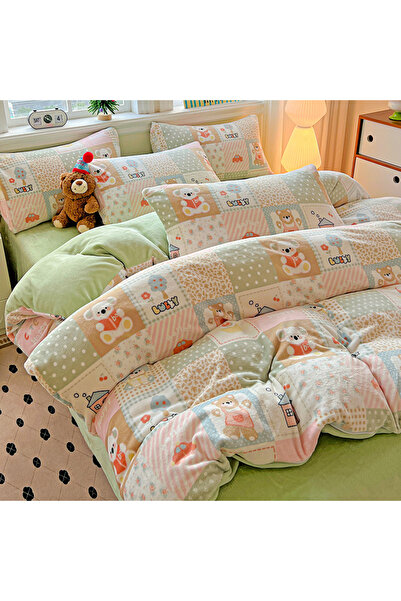 FIONNA.RO Cocolino 4-Piece Bed Linen with Elastic - Green with Squares