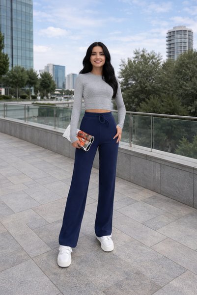 Gugus Pantaloni de damă cu picioare largi, cu fleece în interior, pantaloni de sport cu picioare largi, afumati