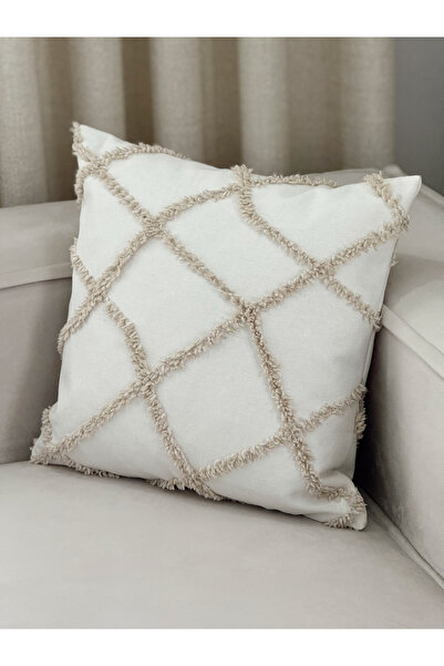 AYSA HOME DECOR Frame Ecru&Beige Single Throw Pillow Cover