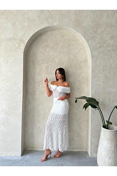 CKM MODA Rosenoir Shoulder Detailed Transparent Lace Blouse Cream