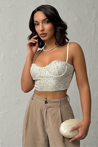 CKM MODA Seduction Sequined Bustier Stone