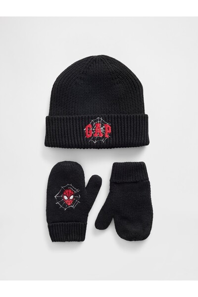 GAP Bebek Siyah Spider-Man Logo Bere & Eldiven Seti