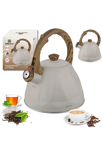 Kinghoff Традиционен чайник, чайник със свирка, вместимост 2 литра, неръждаем...