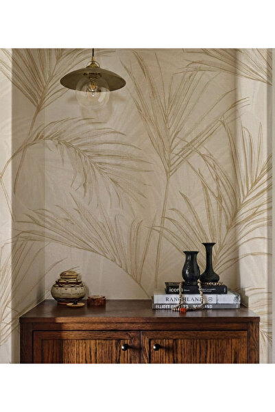 Arkhearts Arena – Bej Zemin Üzerine Minimal Palmiye Yaprak Desenli Kendinden ...