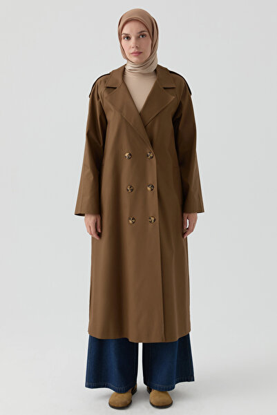Tuğba Apolet Detaylı Kruvaze Trençkot - Kahve