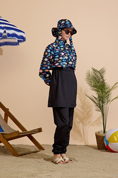 GAVLİA Women's Hijab Swimsuit Set of 5 with Half-Covering Zipper..