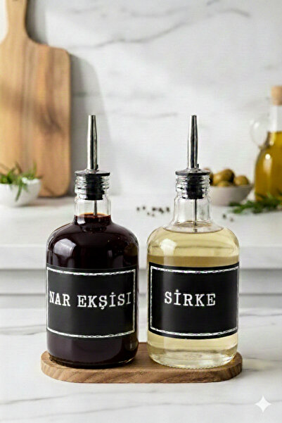 EA Home Concept Ava Ahşap Stantlı 2'li Cam Yağdanlık Seti Nar Ekşisi ve Sirke...