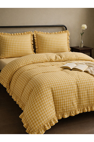 Tabu Home Sarı Pöti Fırfırlı Çift Kişilik Nevresim Seti
