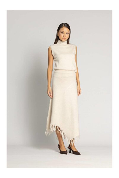 Coral Asymmetrical Knitwear Skirt 4652 Stone