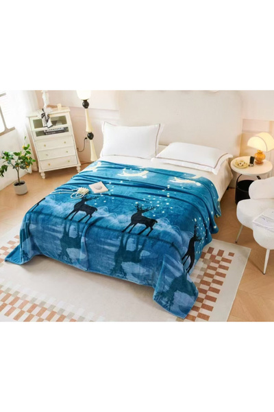 FIONNA.RO Cocolino Blanket Medium Thickness 200x230cm - Blue Night With Reindeer