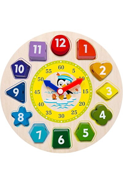 Generic Wooden Shape Color Sorting Clock Â– Teaching Time Number Blocks Puzzle