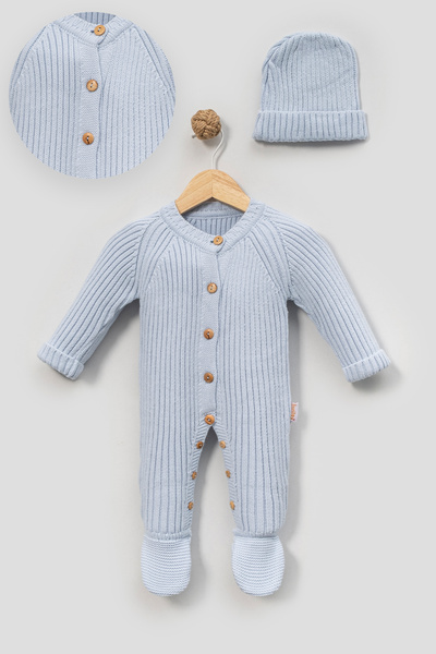 Riffy Baby Unisex Bebek Örme Triko Düğme Detaylı Şapkalı Triko Yenidoğan Tulu...