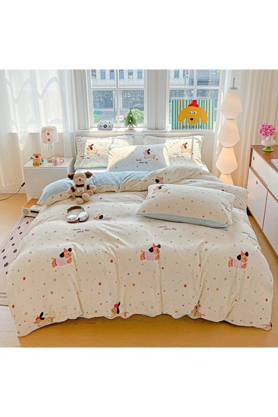 FIONNA.RO Cocolino 4-Piece Bed Linen With Elastic - Blue With Cactaceae