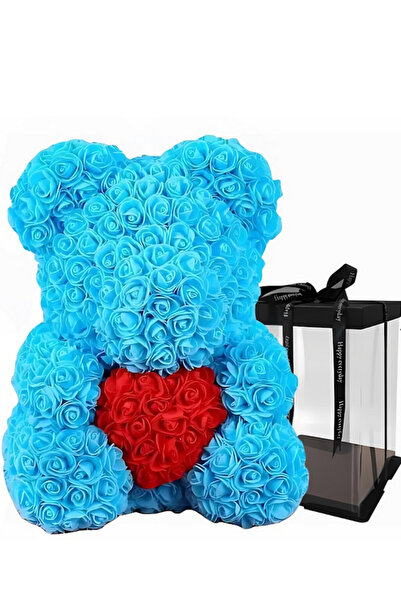 DFG Teddy bear made of blue foam roses 25 cm + box