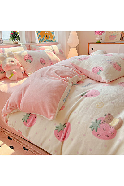 FIONNA.RO Cocolino 4-Piece Bed Linen with Elastic - Pink with Giant Strawberries
