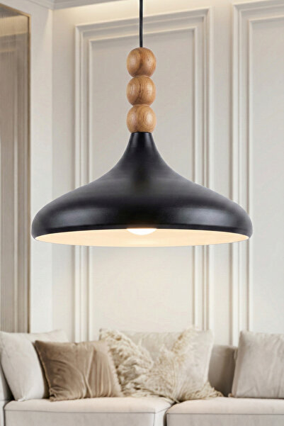 Marrien Nova Bohem Ahşap 3 Boncuklu Siyah Metal Sarkıt (35 cm) | Yemek Masası...