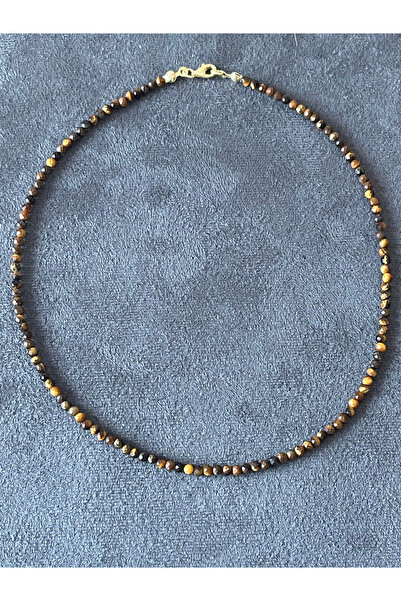 Rupen Kraft Elegant Silver Lockable Natural Stone Necklace with Natural Tiger...