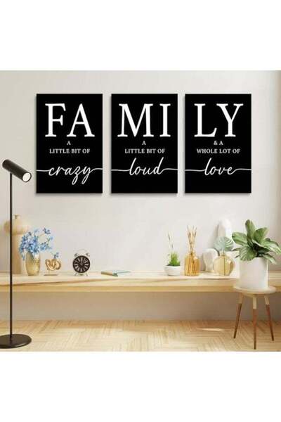 Mirfa Wooden Wall Art With Self Adhesive Base - Black (Family - 3 Panels)