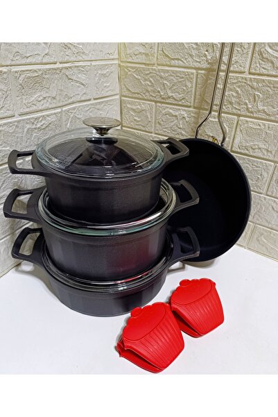 asc.home Granite Cast Iron Cookware Set (7 Pieces, 5 mm Thickness)