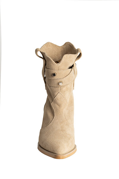 TOHO Leea Nude Suede Boots With Silver Studs